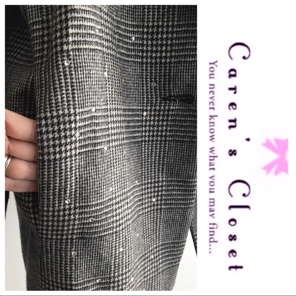 Vintage 1970 Black & White Plaid Rhinestone Blazer - Picture 4 of 6